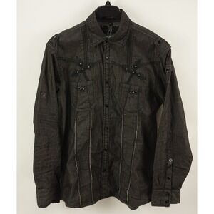 Roar Revolution 3D Geometric Studded Embroidered Roll Tab Snap Front Shirt XL